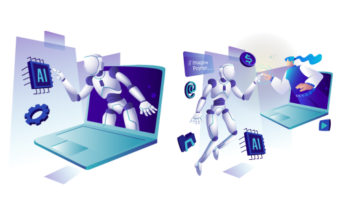 Solutions en Intelligence Artificielle, Parlons-en 1 Logo de DuetoData avec un visuel représentant l'application de l'Intelligence Artificielle dans le marketing digital.