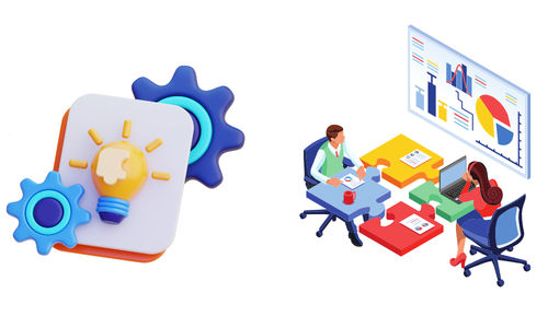 Illustration des 6 solutions numériques innovantes proposées par DueToData pour optimiser les processus d'affaires.