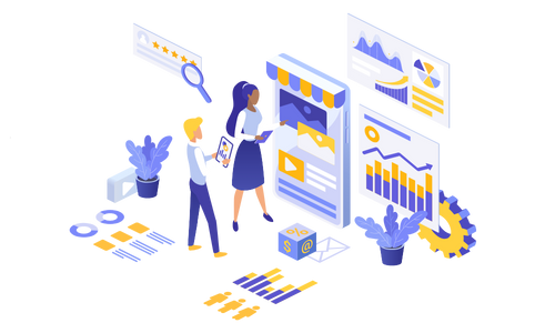 Vue des 6 solutions numériques innovantes de DueToData pour améliorer la performance et l'efficacité des entreprises.